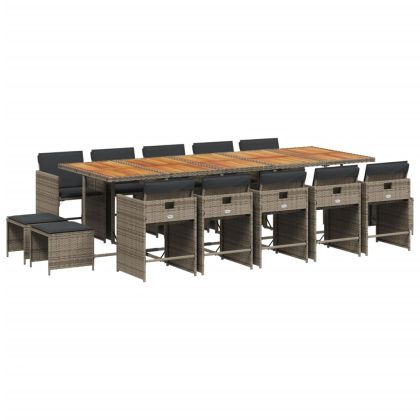 Градински комплект с възглавници 15 части полиратан сив