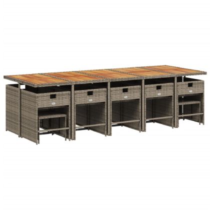 Градински комплект с възглавници 15 части полиратан сив