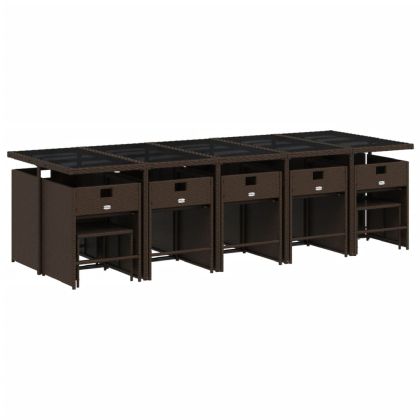 Градински комплект с възглавници 15 части кафяв полиратан