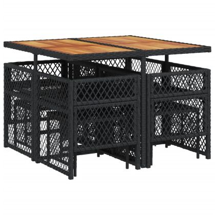 Градински трапезен комплект възглавници 9 части черен полиратан