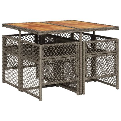 Градински трапезен комплект 5 части с възглавници сив полиратан