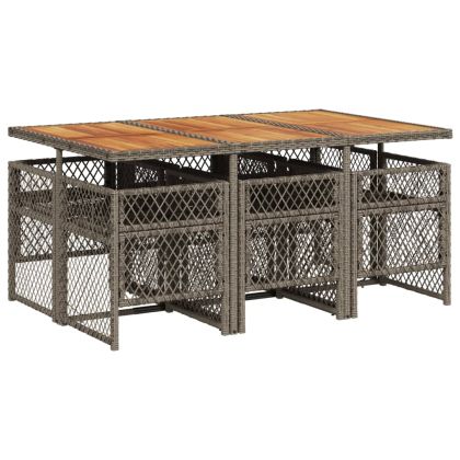 Градински трапезен комплект 7 части с възглавници сив полиратан