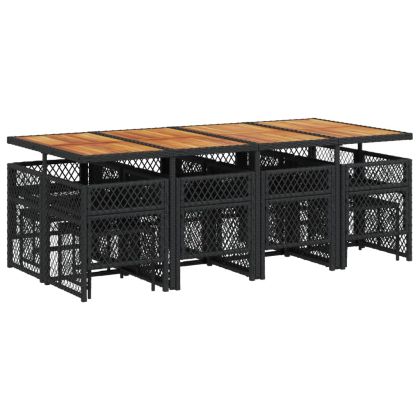 Външен трапезен комплект 13 части с възглавници черен полиратан