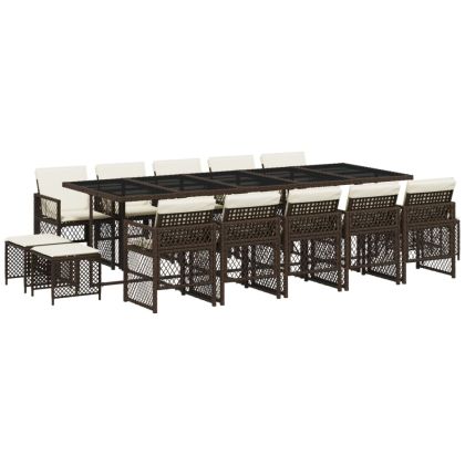 Градински комплект с възглавници 15 части кафяв полиратан