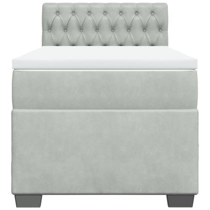 Боксспринг легло с матрак, светлосиво, 90x200 см, кадифе