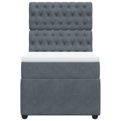 Боксспринг легло с матрак, тъмносиво, 90x200 см, кадифе