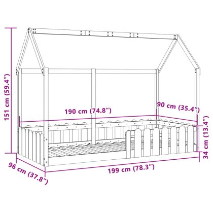 Рамка за детско легло къща, 90x190 см, масивна борова дървесина