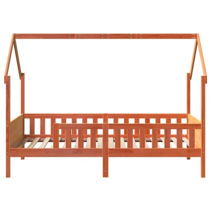 Рамка за детско легло къща, восъчнокафява, 90x200 см, бор масив