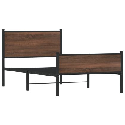 Метална рамка за легло, без матрак, кафяв дъб, 107x203 см