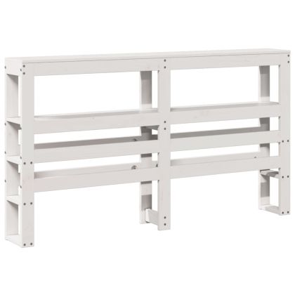 Горна табла с рафтове, бяла, 140 см, масивно дърво бор