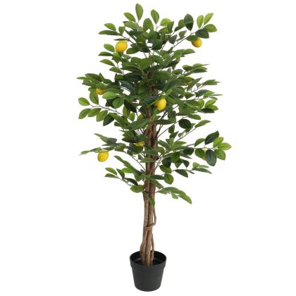 Изкуствено лимоново дърво с 3 ствола зелено 120 см PP