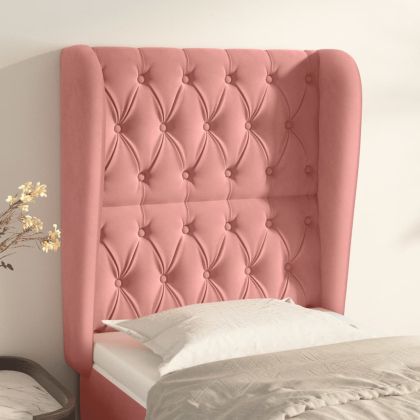 Горна табла за легло с уши, розова, 83x23x118/128 см, кадифе