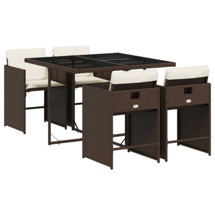 Градински комплект с възглавници 5 части кафяв полиратан