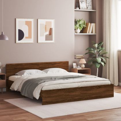 Рамка за легло с табла, кафяв дъб, 180x200 см