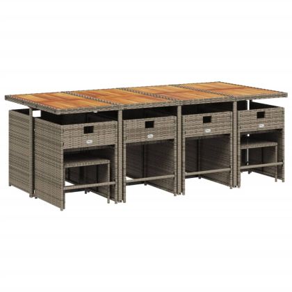 Градински комплект от 13 части с възглавници сив полиратан