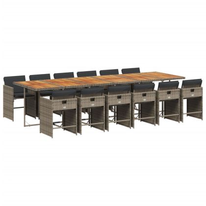 Градински комплект от 13 части с възглавници сив полиратан