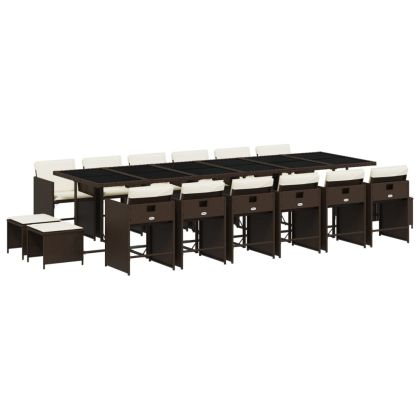 Градински комплект с възглавници 17 части кафяв полиратан