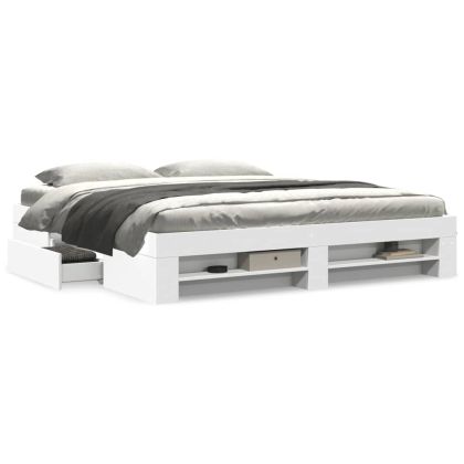 Рамка за легло, бяло, 200x200 см, масивно дърво