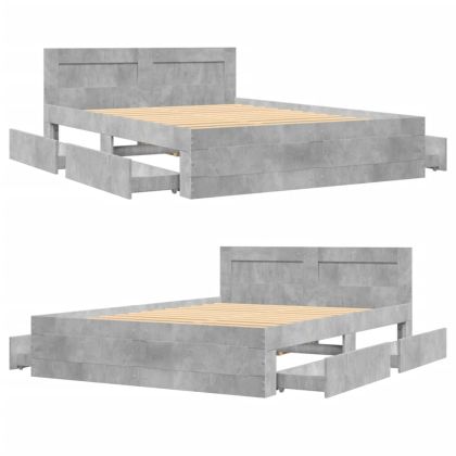 Рамка за легло с табла, бетонно сива, 140x200см инженерно дърво
