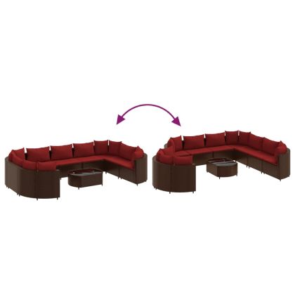 Градински комплект диван с възглавници 10 части кафяв полиратан