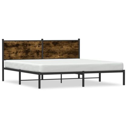 Метална рамка за легло с горна табла, опушен дъб, 183x213 см