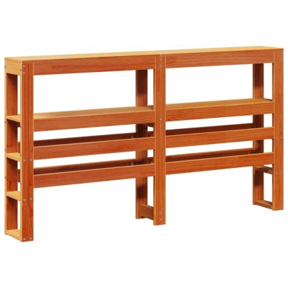 Горна табла с рафтове, восъчнокафява, 120 см, масивно дърво бор