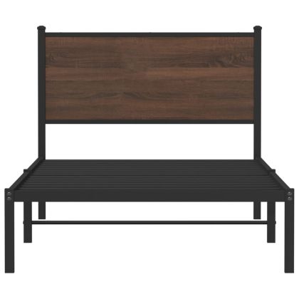 Метална рамка за легло, без матрак, кафяв дъб, 107x203 см