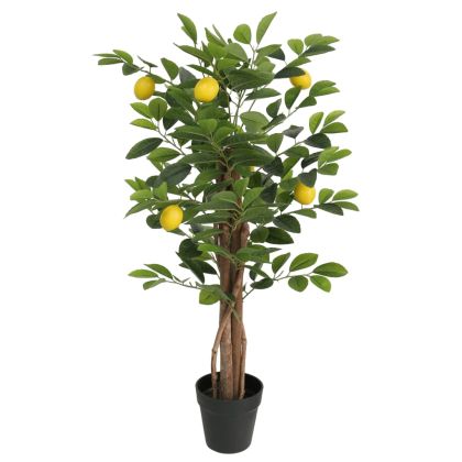 Изкуствено лимоново дърво с 3 ствола зелено 85 см PP