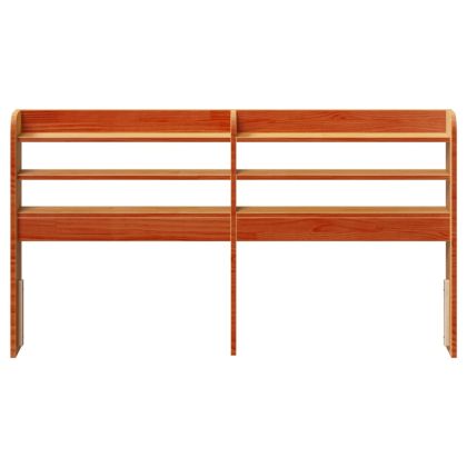 Горна табла с рафтове, восъчнокафява, 135 см, масивно дърво бор