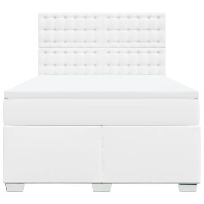 Боксспринг легло с матрак, бяло, 140x200 см, изкуствена кожа