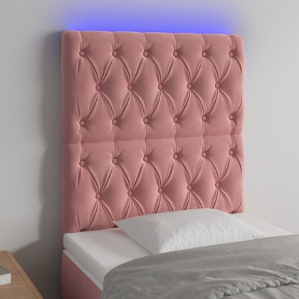 LED горна табла за легло, розова, 80x7x118/128 см, кадифе