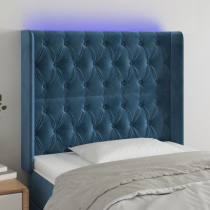 LED горна табла за легло, тъмносиня, 93x16x118/128 см, кадифе