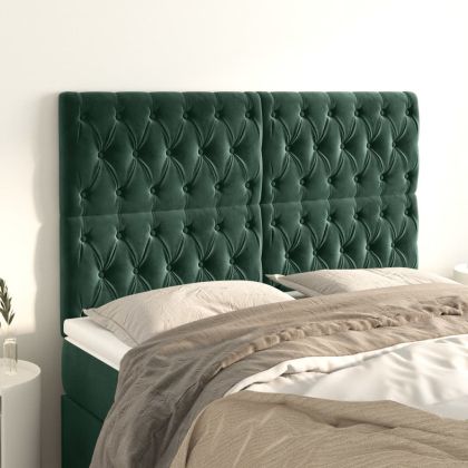 Горни табли за легло, 4 бр, тъмнозелена, 80x7x78/88 см кадифе