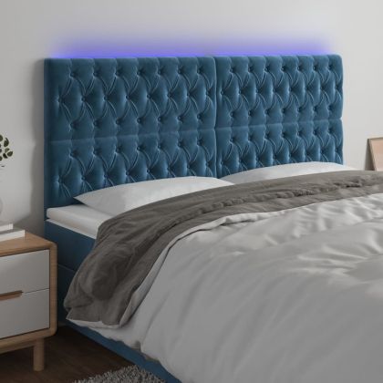 LED горна табла за легло, тъмносиня, 180x7x118/128 см, кадифе