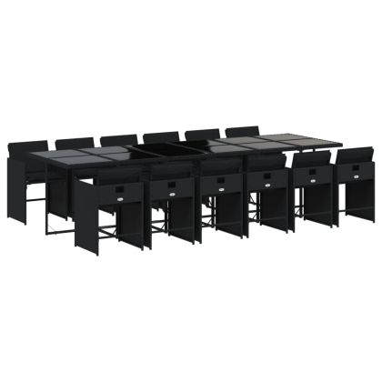 Външен трапезен комплект 13 части с възглавници черен полиратан