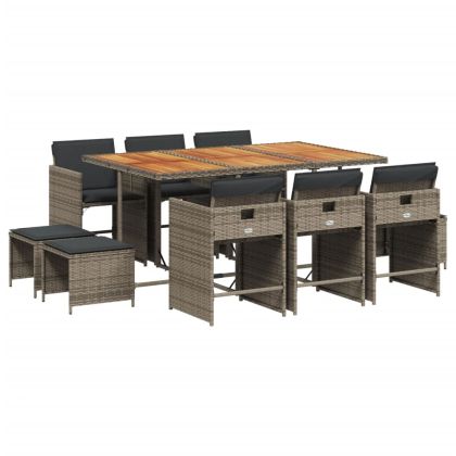 Градински комплект с възглавници 11 части сив полиратан