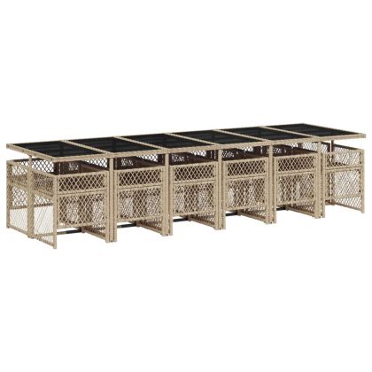 Градински комплект с възглавници, 13 части, бежов полиратан