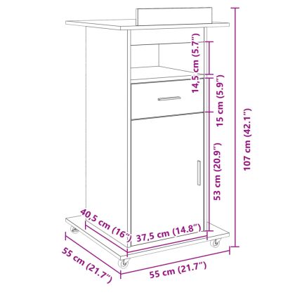 Катедра с колелца бетонно сив 55x55x107 см инженерно дърво
