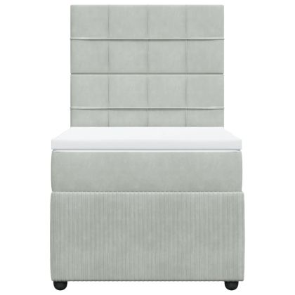 Боксспринг легло с матрак, светлосиво, 100x200 см, кадифе