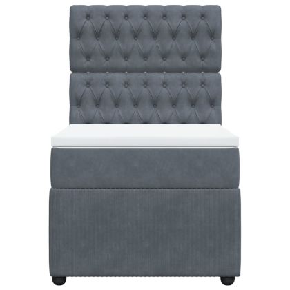 Боксспринг легло с матрак, тъмносиво, 100x200 см, кадифе