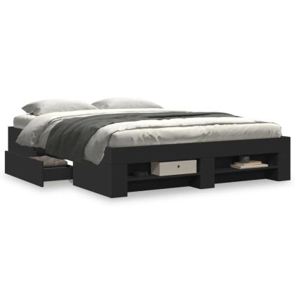 Рамка за легло, черна, 150x200 см, инженерно дърво