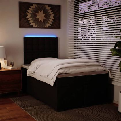 Боксспринг легло с матрак, черно, 120x190 см, изкуствена кожа