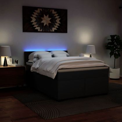 Боксспринг легло с матрак, черно, 160x200 см, изкуствена кожа