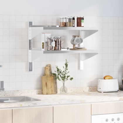 Стенен рафт на 2 нива 75x40x60 см сребрист неръждаема стомана