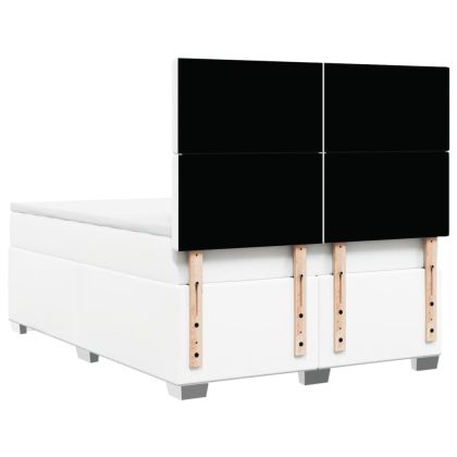 Боксспринг легло с матрак, бяло, 140x200 см, изкуствена кожа