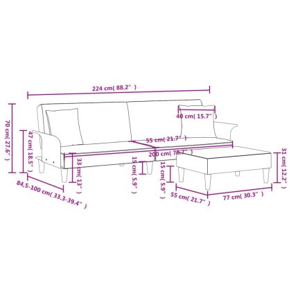 2-местно канапе с възглавници и табуретка, тъмносиво, кадифе