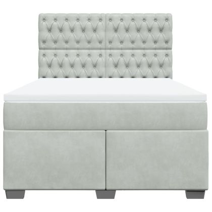 Боксспринг легло с матрак, светлосив, 140x190 см, кадифе