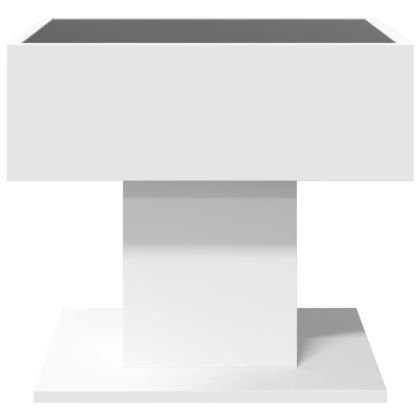 Маса за кафе с LED, бяла, 50x50x45 см, инженерно дърво