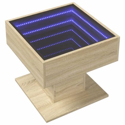 Маса за кафе с LED, дъб сонома, 50x50x45 см, инженерно дърво