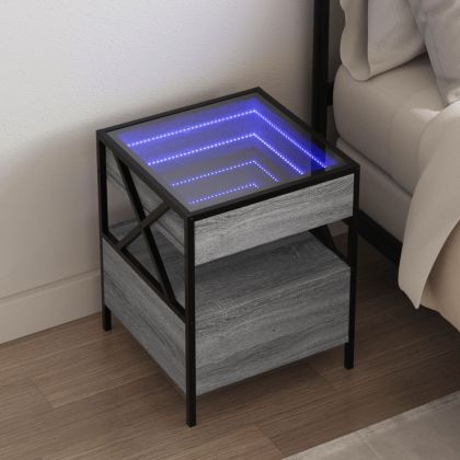 Нощна масичка с Infinity LED, сив сонома, 40x40x51 см